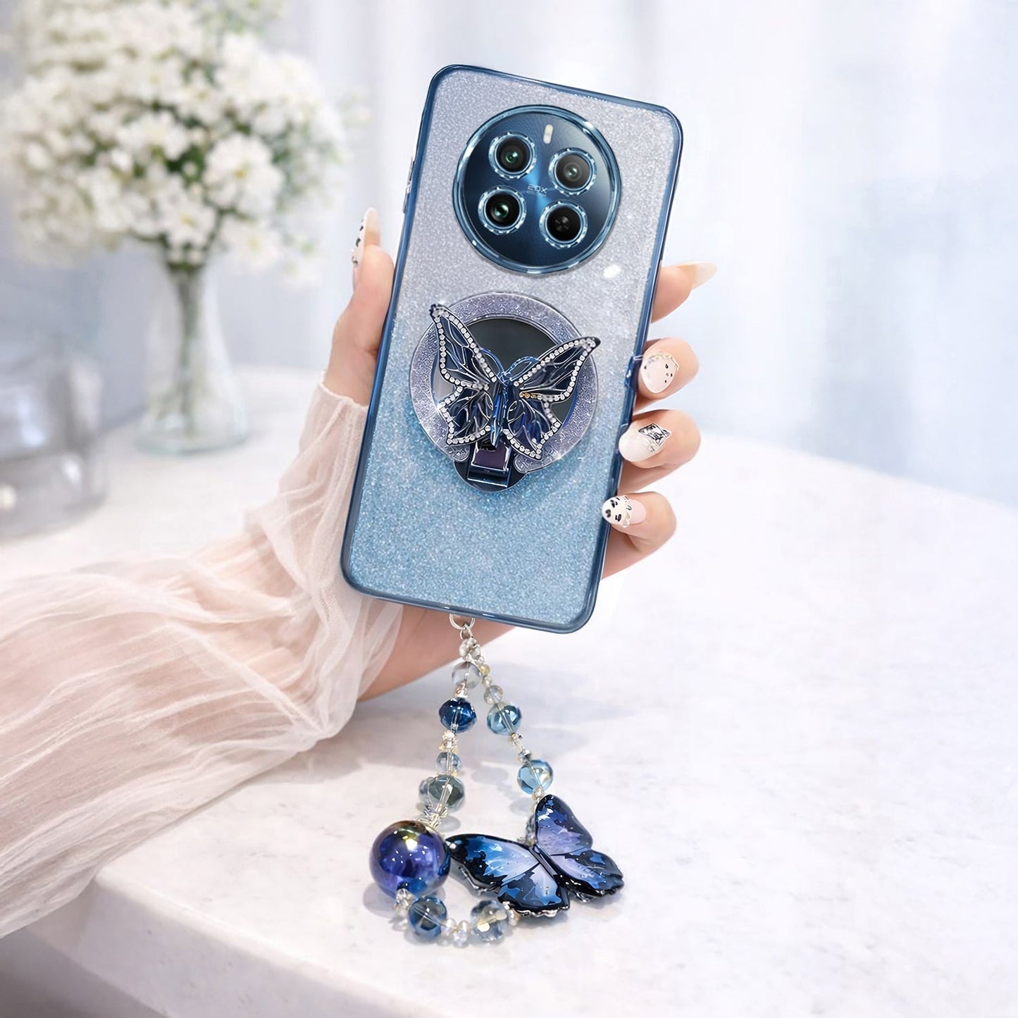 Realme 12 Pro+ 5G Stunning Shimmer Electroplating Butterfly Stand Charm Case