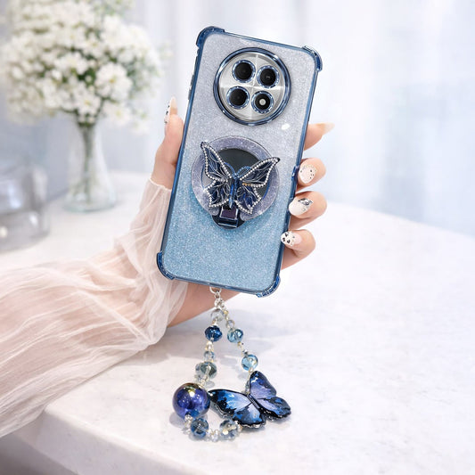 Oppo F31 Pro+ 5G Shockproof Shimmer Butterfly Stand Case with Charm Strap