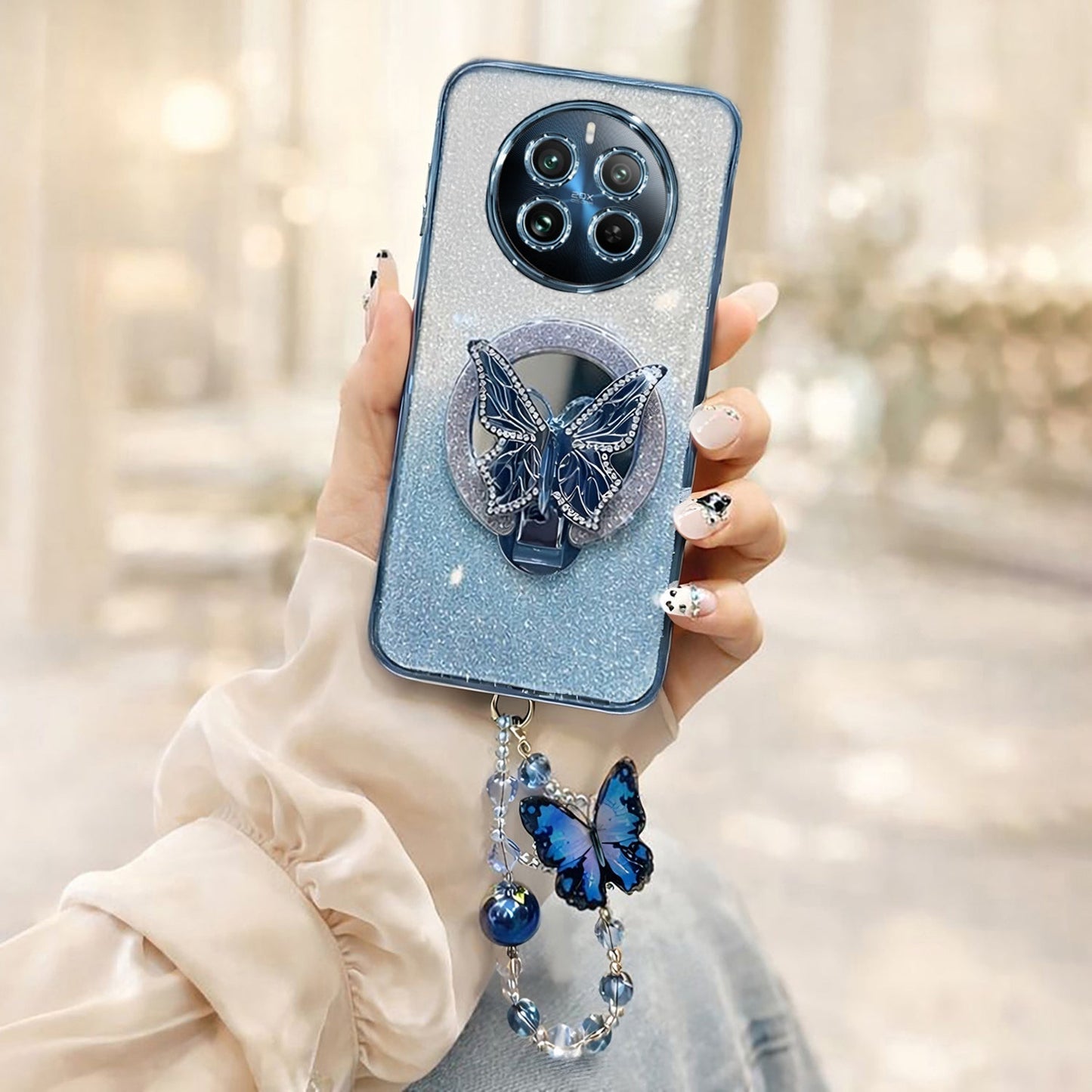 Realme 12 Pro+ 5G Stunning Shimmer Electroplating Butterfly Stand Charm Case