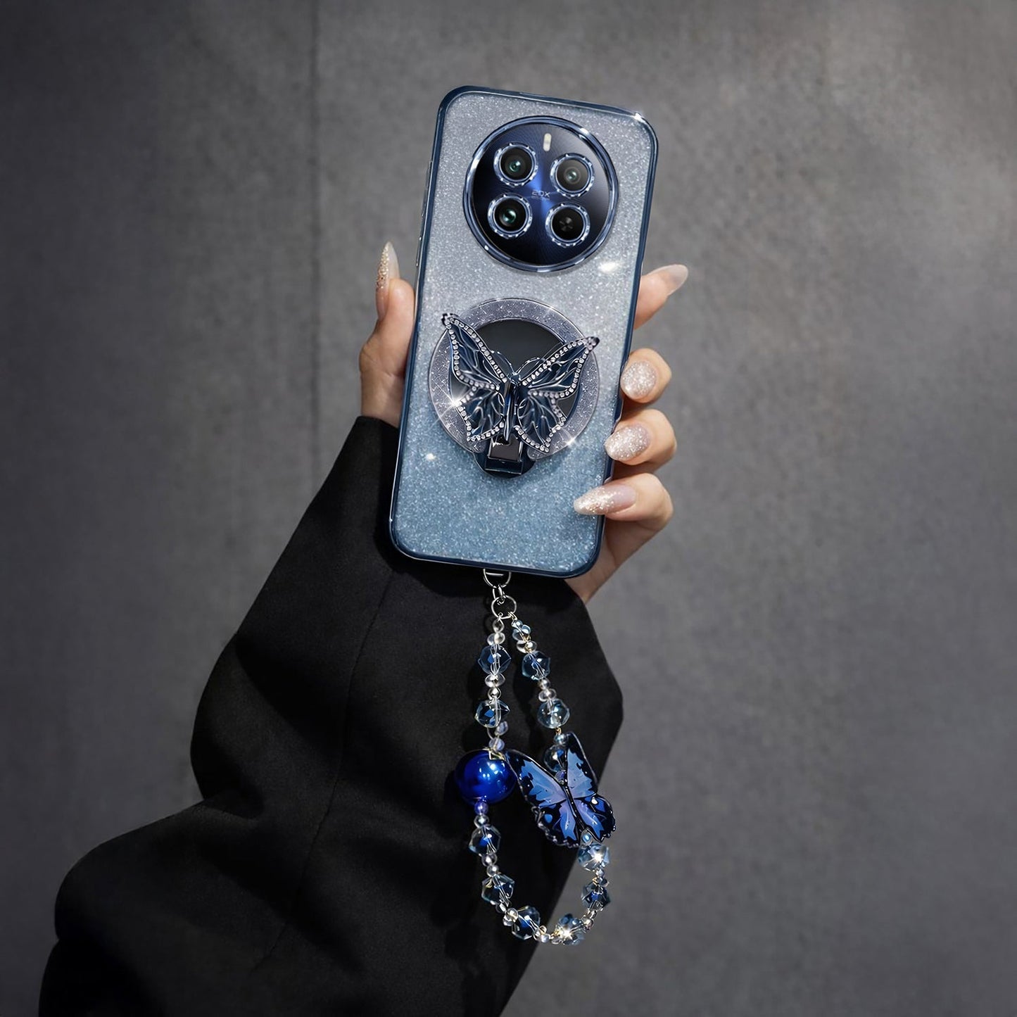 Realme 12 Pro+ 5G Stunning Shimmer Electroplating Butterfly Stand Charm Case