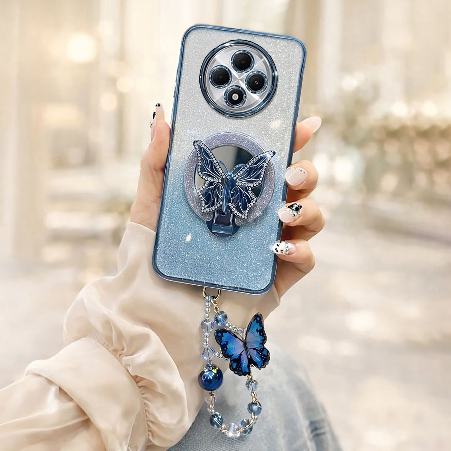 Oppo Reno 12F 5G Stunning Shimmer Electroplating Butterfly Stand Charm Case