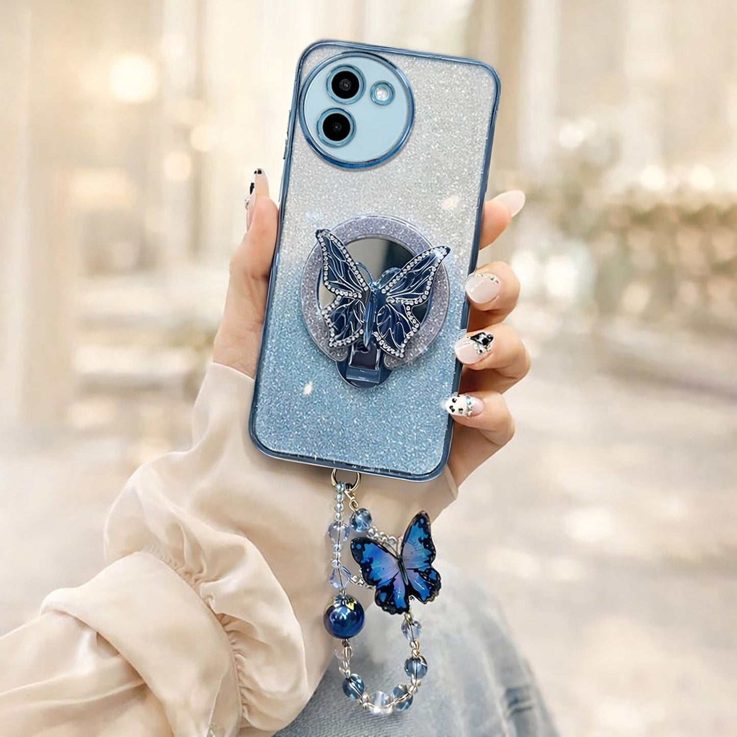 Vivo T3x 5G Stunning Shimmer Electroplating Butterfly Stand Charm Case